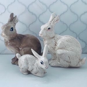 Family (Set of 3) Porcelain Hand-Painted Rabbits